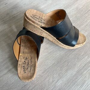 Kork-Ease Menzie Leather Wedge Slide Sandals Black Size 8M